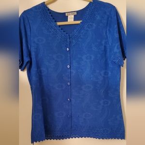 Blouse Royal Blue Eyelet Lace Style Laser Cut by Belle Amie